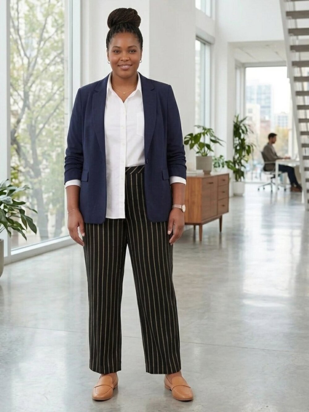 LANE BRYANT Women's Size 26 Black Gold Pinstripe Career Dress Pants Business
